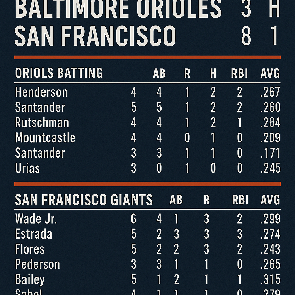 Baltimore orioles vs san francisco giants match player stats